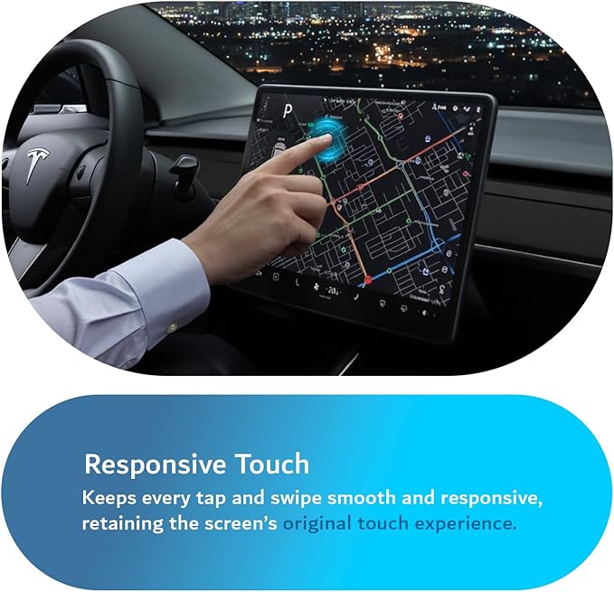 TUDIA 2-in-1 Snap-On Tempered Glass Screen Protector Case for Tesla Model 3 (2017–2023) & Model Y (2020–2024) – 15" Touchscreen Anti-Glare Scratch-Resistant Cover (Black)
