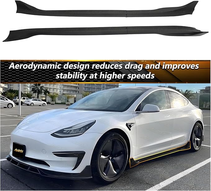 Full Body Kit for Tesla Model 3 2017-2023, Aero Package Front Lip, Rear Diffuser, Side Skirts, Spoiler, Fog Light Covers Performance Styling Matte Black