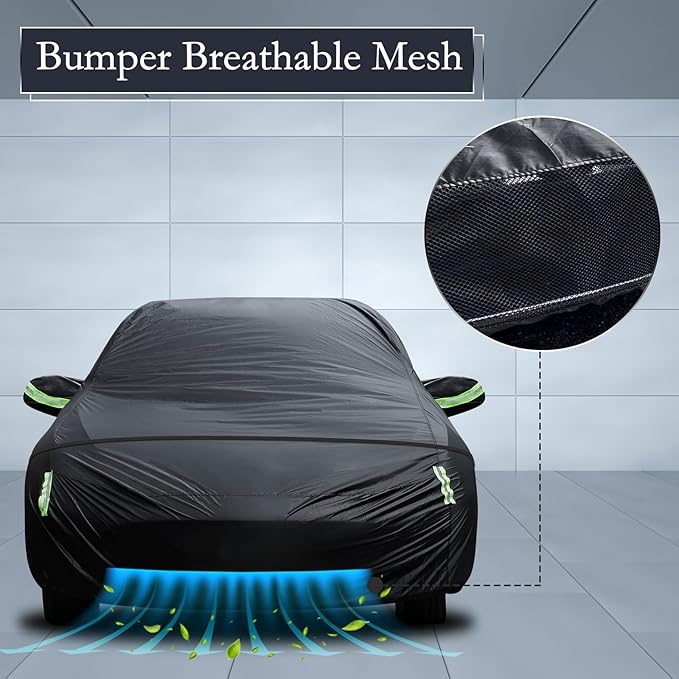 Migaven 6 Layers Car Cover Custom Fit for Model 3 Car Cover 2017-2025 Waterproof Full Exterior Cover Rain Snow Protection with Charging Port Ventilated Mesh Door Zipper