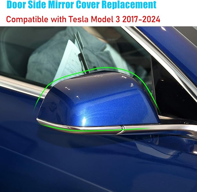 Jaronx Compatible with Tesla Model 3 Side Mirror Cover Replacement 2017 2018 2019 2020 2021 2022 2023 2024 2025, Passenger Side Rear View Door Mirror Cover Caps for Model 3 Accessories(Blue)