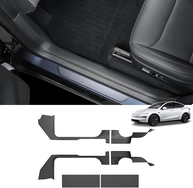 LUCKEASY 5PCS Door Sill Protective Cover for Tesla Model Y Juniper 2025 2026 Front & Rear Door Threshold Strip & 2nd Row Seat Lower Protector Anti-dust Pads for Model Y Juniper Accessories Black TPE