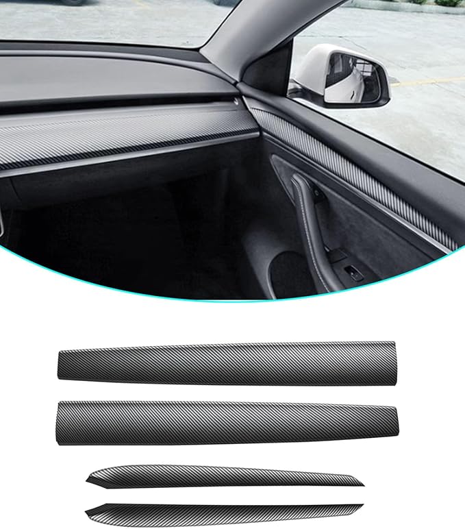 Matte Carbon Fiber Dashboard Cover and Front Door Cover Compatible with Tesla Model 3（2021-2023） and Model y（2019-2024 (Matte Carbon Fiber)