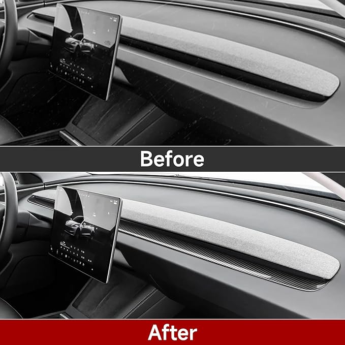 2PCS Car Dashboard Strip Passenger Trim Carbon Color ABS Decal Sticker for Tesla Model 3 Highland 2024 2025 2026 Model Y Juniper 2025 2026 Accessories