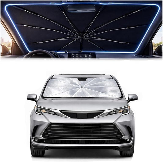 2026 Upgraded Car Windshield Sun Shade Umbrella - Custom-Fit for Toyota Sienna 2021-2024 Umbrella Sunshade,Easy Install,UV Protection & Heat Reflective,Keep Interior Cooler with Storage Bag
