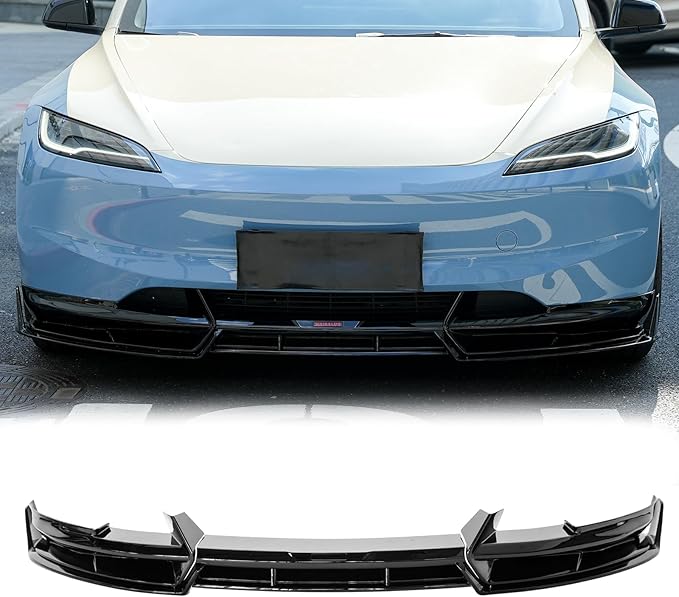 Front Bumper Lip Upgrade Front Splitter Lip for Tesla Model 3 Highland 2024 2025 Body Kit Glossy Black Dark-Knight Style Bumper Air Dam Lower Chin,5 Pcs