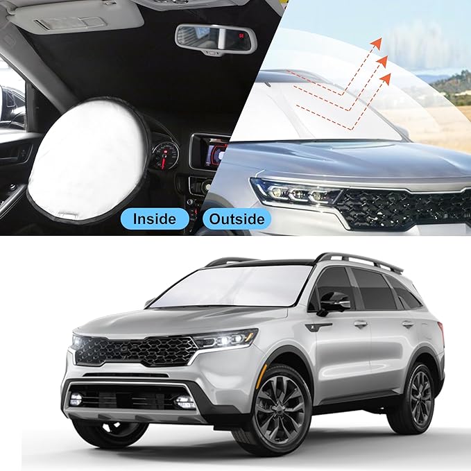 YYCKE Windshield Sun Shade Accessories Compatible with 2021-2024 2025 Sorento SUV for Kia Foldable Sunshade Sun Visor Blocks UV