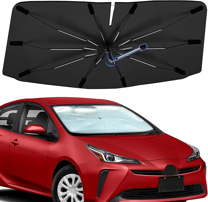 Windshield Sun Shade Umbrella for Toyota Prius 2016-2022, Foldable Sunshade for Car Front Window, 360 Rotation Automotive Interior UV Protection for Outdoor Parking, Keep Car Cool