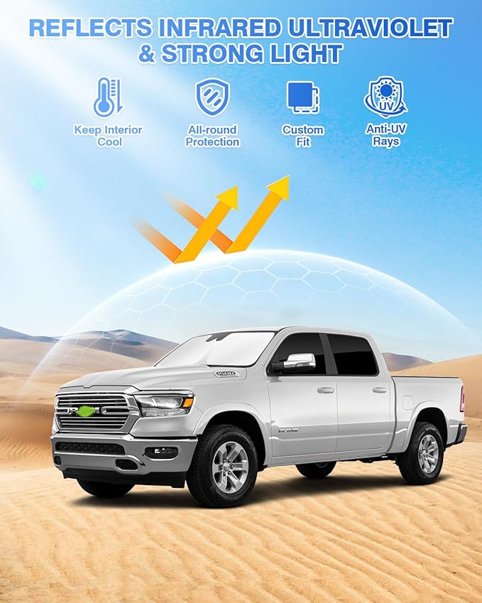 Sunshades for Dodge Ram 1500 2019-2025 2026 Accessories Windshield Sun Shade Side Rear Window Shade Cover Sun Visor Shield Privacy Protection Keep Vehicle Cool Black 6PCS