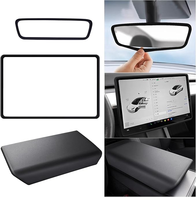 SXunakou 2024-2025 Tesla 3/2025 Tesla Y-Shaped Center Console Cover, Central Screen Silicone Protective Cover, and Interior Rearview Mirror Protective Cover Internal Accessories (Black 3/Y-3 pcs)