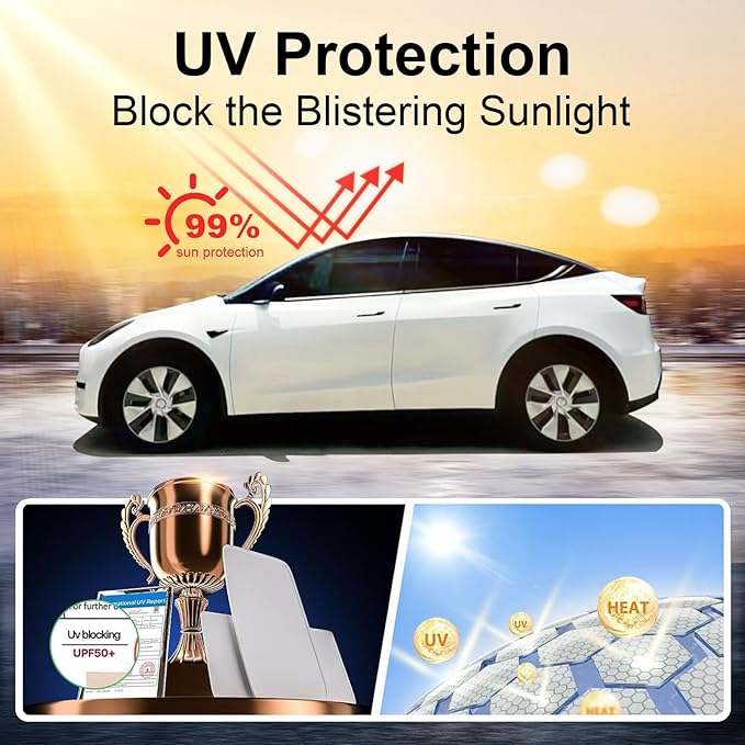 Roof Sunshade for Tesla Model Y 2025-2020, Insulation UV Rays Protection 2025 Sunroof Shade & 2025 Sunshade Roof for Tesla Model Y Accessories 2025 Beige(Not Fit 2025Juniper)