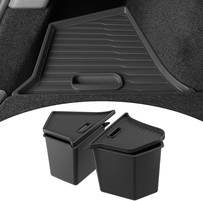 Model Y 5 Seater Rear Trunk Storage Bins with Lids for 2023-2024-(No for 2025 New Model Y Juniper) 2PCS Model Y Rear Trunk Storage Box TPE Waterproof Trunk Organizer Interior Accessories