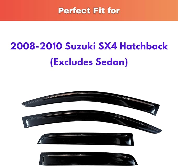 KPY Rain Guards Fit for 2008-2010 Suzuki SX4 Hatchback, Out-Channel Window Visors Vent Wind Deflectors 4PC, Car Accessories for 08-10 Suzuki SX4 Hatchback (Excludes Sedan)