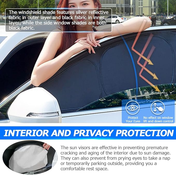Karltys 3PCS Windshield Sun Shade for 2011-2019 Ford Explorer, Thickened Reflective Front and Side Window Sunshade Custom Fit Explorer, Foldable Sun Visor Protector Blocks Heat UV Rays