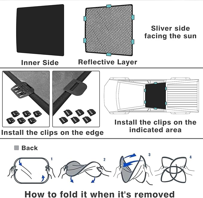 BestEvMod Foldable Roof Sunshade Compatible with 2026 2025 2024 Tesla Cybertruck Accessories Upgraded Heat Reflective Tech Accessories Sunroof Reflective Sun Shade (Roof Sunshade)