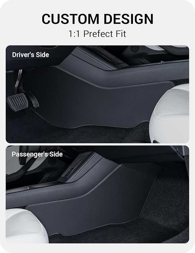 BASENOR 2026 2025 2024 Tesla Model 3 Highland Center Console Side Anti-Kick Mats, Waterproof & Dust Resistant Protector Cover Front Seat Side Leather Pad 2PCS (Standard/Premium/Performance)