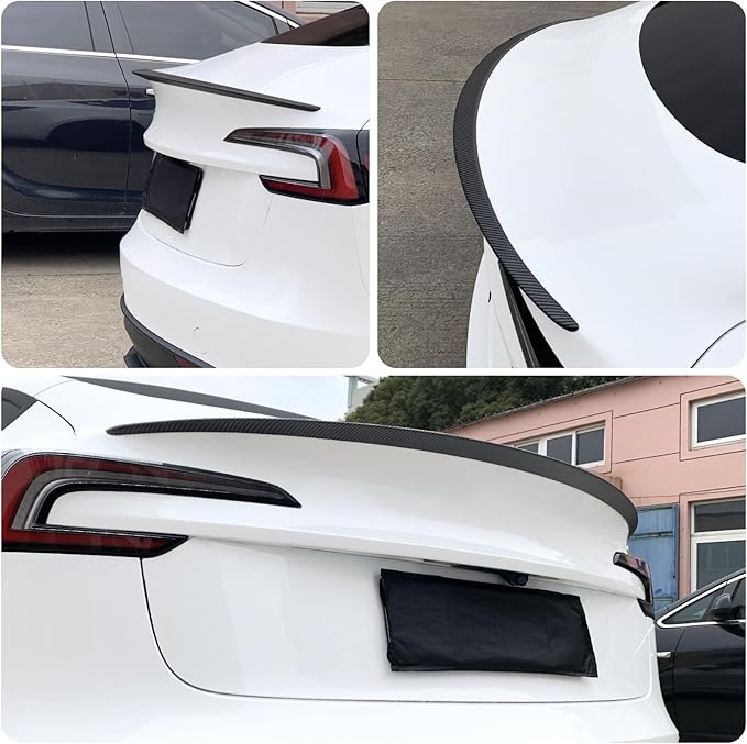 Spoiler Fit for Tesla Model 3 2017-2023, Upgrade ABS Material Rear Spoiler Wing OEM Rear Trunk Lip, Model 3 Accessories, Matte Carbon Fiber
