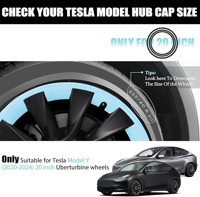 Wheel Rim Protect for Tesla Model Y 20" (2020-2024), Easy-Install Hubcaps Induction Wheel Cover, Scratch-Resistant Car Tire Trim Rings, Stylish Giftable, Glacier Blue 4Pcs Model Y Accessories