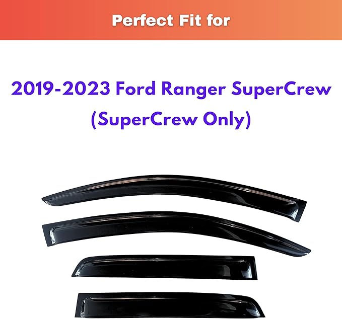KPY Rain Guards Fit for 2019-2023 Ford Ranger SuperCrew, Out-Channel Window Visors Vent Wind Deflectors 4PC, Truck Accessories for 19-23 Ranger SuperCrew