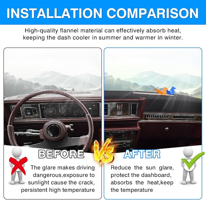 Autorder Dashboard Cover Mat for Olds Oldsmobile Cutlass Calais Accessories Dash Cover Upgrade Flannel Dash Mat Sunshade Glare UV Rays Protector