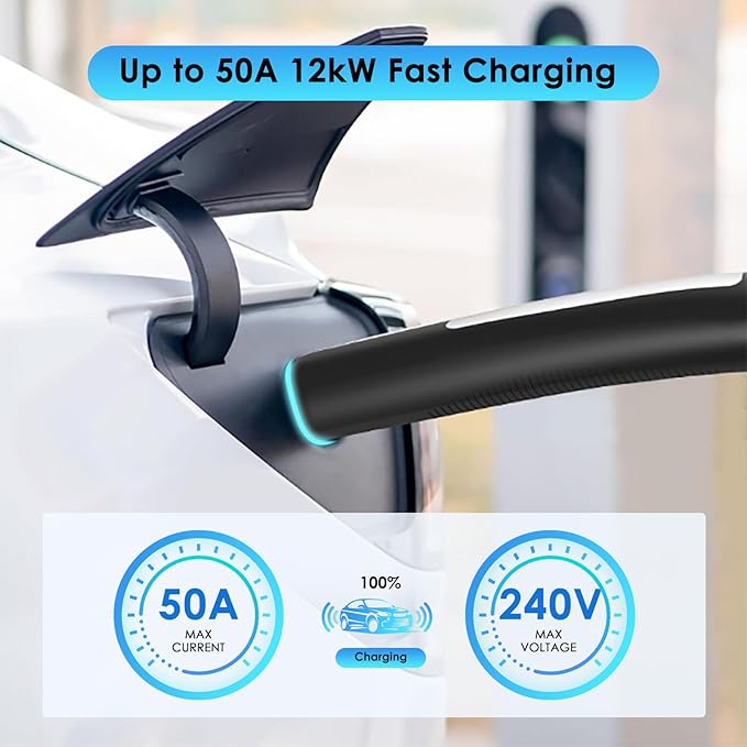 NACS Extension Cable Cord, Charging Extension Cable for Tesla, 21ft 50A 240V 12Kw, Compatible with Tesla & NACS Level 1 & Level 2 Mobile Charger Wall Connector for Model Y/X/3/S/Cyber-truck