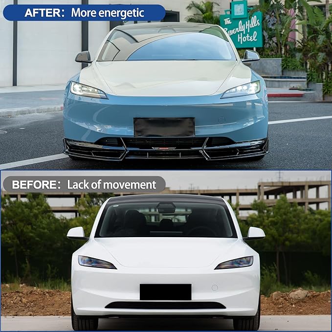 Front Bumper Lip Upgrade Front Splitter Lip for Tesla Model 3 Highland 2024 2025 Body Kit Glossy Black Dark-Knight Style Bumper Air Dam Lower Chin,5 Pcs