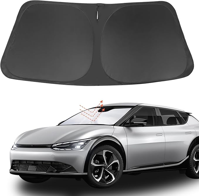 YYCKE Windshield Sun Shade Accessories Compatible with 2022 2023 2024 2025 EV6 for Kia Foldable Sunshade Sun Visor Blocks UV