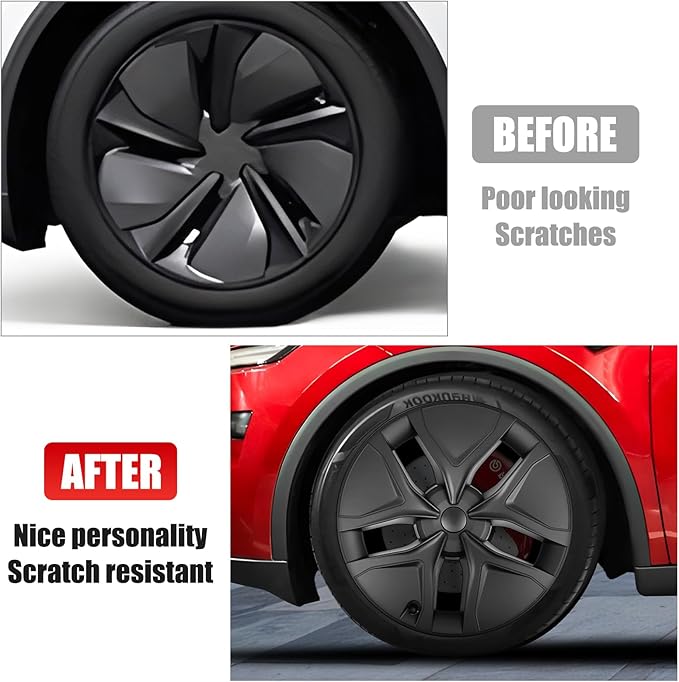 19" Wheel Covers Compatible with Tesla Model Y 2025-2026 Wheel Center caps Black Rims Matte Black ABS Hubcaps Snap-On 19-inch Wheel Compatible with Tesla Y Juniper 2026