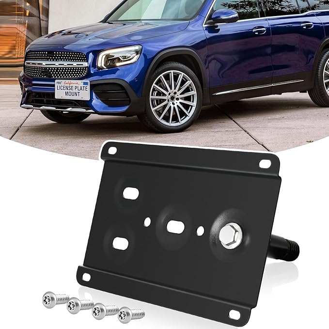 License Plate Holder Front License Plate Bracket No Drill Tow Hook Mount Anti-Theft Frame Compatible with Mercedes W204 C-Class W221 S-Class W166 ML-Class X247 GLB-Class C118 CLA-Class, etc