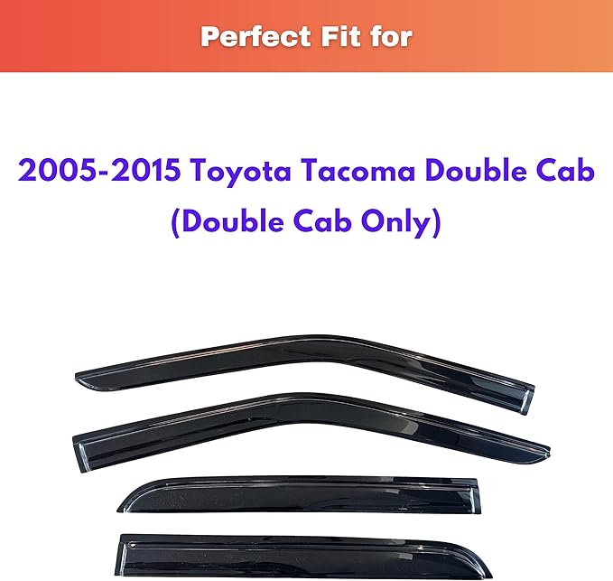 KPY Rain Guards Fit for 2005-2015 Toyota Tacoma Double Cab, Out-Channel Window Visors Vent Wind Deflectors 4PC, Truck Accessories for 05-15 Tacoma Crew Cab (Full-Size Cabs Only)