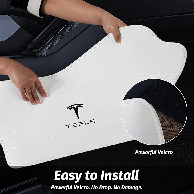 Center Console Leather Side Anti-Kick Mats(2 Pieces) Designed for Tesla Model Y Juniper(2025-2027),Waterproof, Dust Resistant, Front Seat Side Protector Cover White