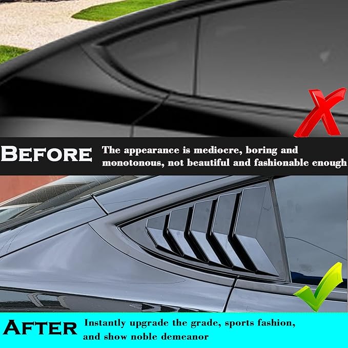 YHCDSEA for Model 3 Rear Side Window Shutter Cover Louver Sport Style Cool Exterior Decoration fit for Tesla Model 3 2017-2026 Accessories (Glossy Black)