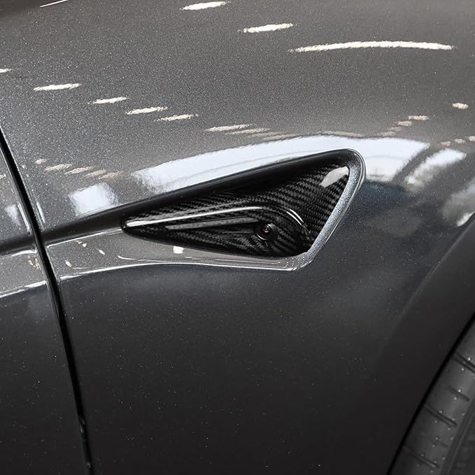 Real Carbon Fiber Protection for 2025 2026 Tesla Model 3/Y Highland Juniper Accessories HW4.0 Side Camera Full Cover Vehicle Molding Car Turn Signal Exterior Trim 2PCs, Glossy, not ABS