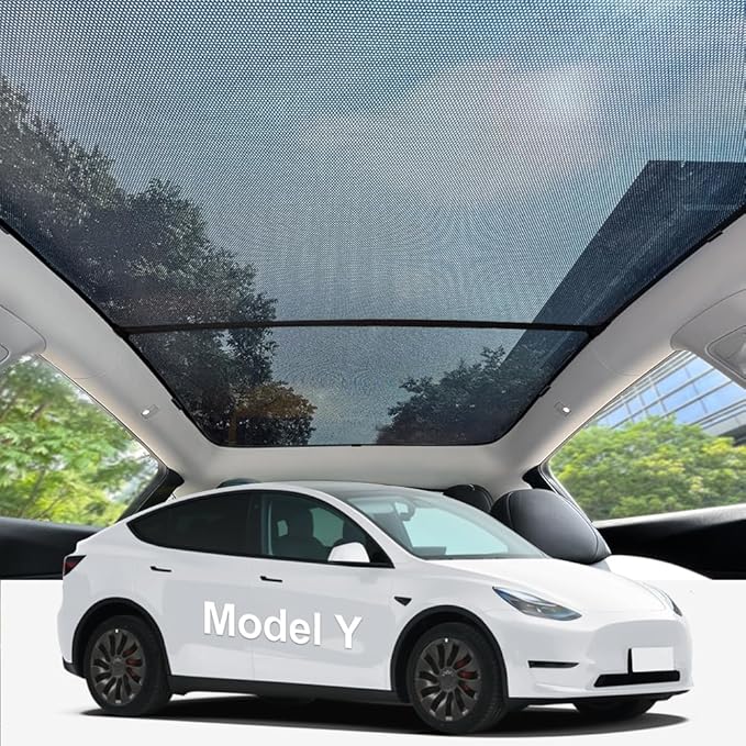 Lightweight mesh Sunshade Roof for Tesla Model Y(2020-2025),2 in 1 Upgraded Sunroof Windshield Shade,Foldable Front & Rear Sunroof UV & Heat Insulation Glass Roof Sun Shade for Model Y Accessories