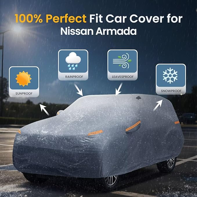 Large SUV Car Cover for Nissan Armada (2003-2025) 100% Waterproof All Weather, Heavy Duty Outdoor Full Exterior Covers Rain Sun Wind UV Protection.