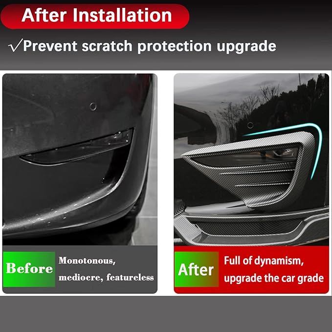 yhcdsea for 2020-2024 Tesla Model Y Front Fog Light Cover Trim Eyebrow Frame Decorative Accessories (Matt Carbon Fiber Pattern)