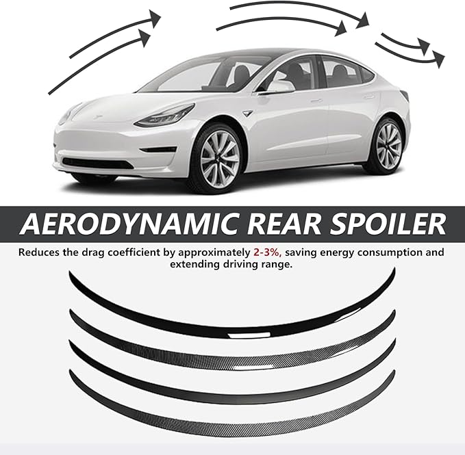 ABS Spoiler for Tesla Model 3 Rear Spoiler Rear Trunk Spoiler Sport & Performance Type Rear Spoiler Wings Tesla Model 3 Accessories (Matte Carbon Fiber)