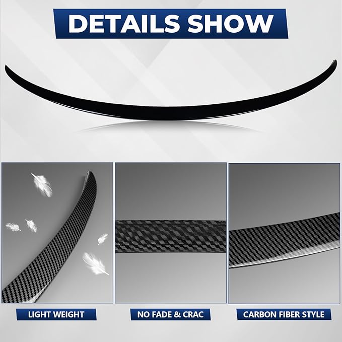 Spoiler Fit for 2020-2024 Tesla Model Y | Carbon Fiber OEM-Style Rear Wing | Easy Drill-Free Installation