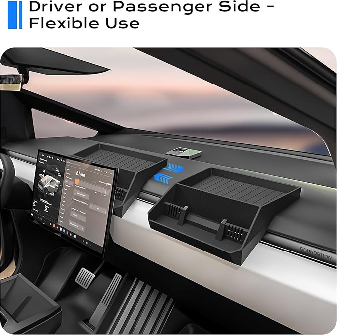 for 2024 Tesla Cybertruck Center Console Organizer - Hidden Behind-Screen Storage Tray, Dashboard Caddy, Silicone Sunglasses Holder, Black Interior Accessories