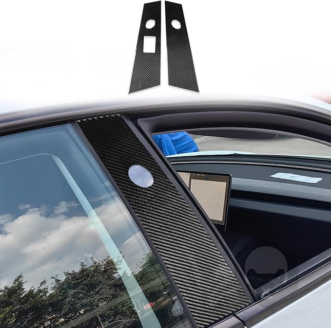 Carbon Fiber Sticker Car Pillar Posts Door Window Panel Cover Car Exterior Trim Compatible with Tesla Model 3 2024 2025 Accessories Decorative Sticker Anti-Kick Film Style B