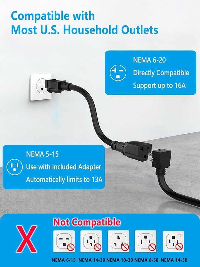 Level 1&2 EV Charger 8-16A Adjustable Current & Timer,110-240V,Nema 5-15 & 6-20 Plug,Electric Car Charger with 17ft Cable,Portable EV Chargers for All SAE J1772 Evs