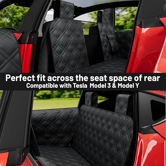 Dog Car Seat Cover For Back Seat Compatible With Tesla Model Y/3 - Pet Travel Hammock For Suv - Pets Backseat Covers For Car Seats -Waterproof Cars Seat Extender Protector Dogs with Headrest Protector