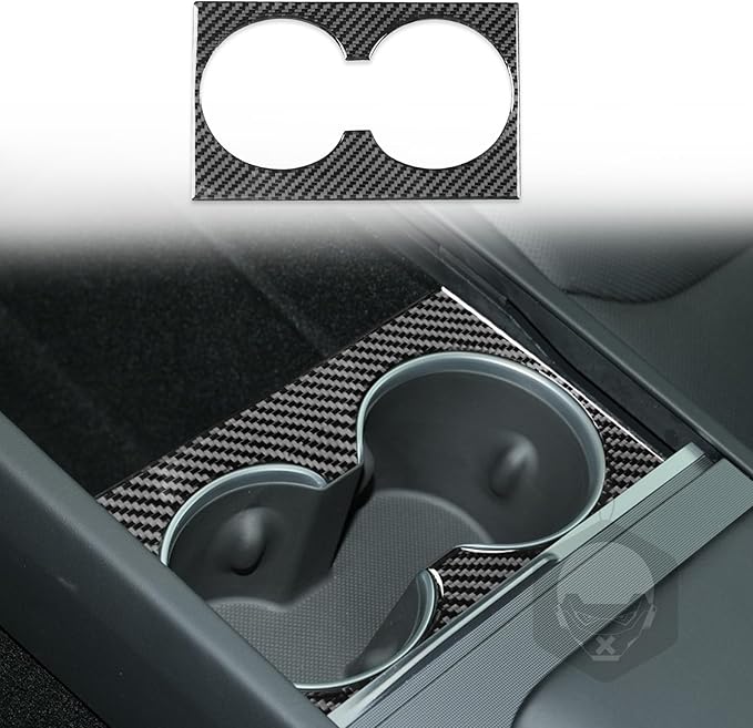 Center Console Water Cup Holder Panel Cover Carbon Fiber Sticker Car Interior Trim Compatible with Tesla Model 3 Accessories 2024 2025 Central Control Panel Frame Decorative Sticker
