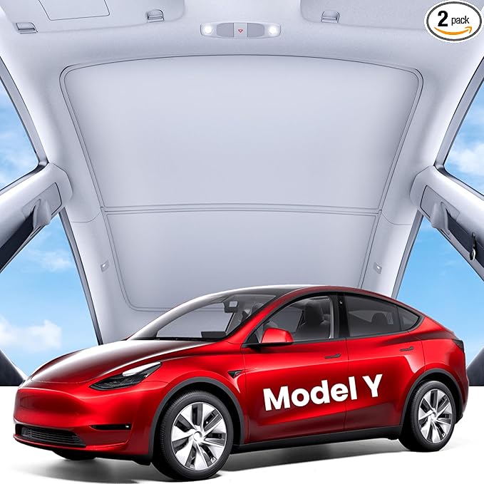 REEVAA Upgraded Tesla Model Y Sunshade Roof [No Gaps, No Sagging] Tesla Y Accessories Heat Insulation Foldable Glass Sunroof Cover for Model Y 2020-2025 (Not Fit New Y Juniper), 2PCS, Gray
