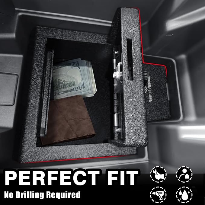VaultsOnWheels for 2026 2025 2024 Chevrolet Silverado EV/GMC Sierra EV Center Console Safe Gun Safe Vault Hidden Console Storage LockBox Anti-Theft Pry-Proof High Security Biometric Fingerprint Lock