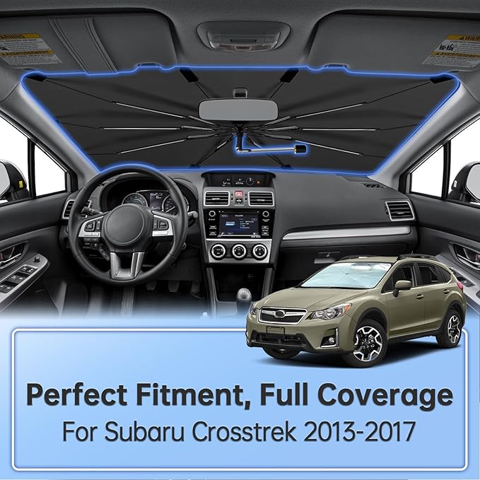 Windshield Sun Shade Umbrella for Subaru Crosstrek 2013-2017, Foldable Sunshade for Car Front Window, 360 Rotation Automotive Interior UV Protection for Outdoor Parking