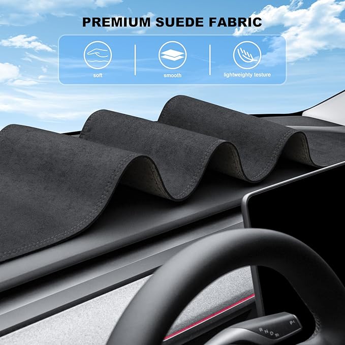 for Tesla Model 3 Y Dashboard Cover, Anti-Glare Suede Dashboard Pad Sun Protection Dash Mat Compatible with Tesla Model 3 2017-2023 and Model Y 2020-2025 Accessories