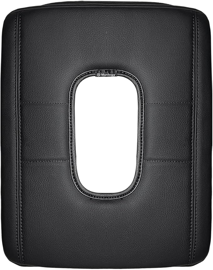 Muslogy Center Console Armrest Cover Fit for Chevy Silverado & GMC Sierra 1500 2500 3500HD 2014-2018 Accessories, Comfort Armrest Pad Console Lid Cushion Vegan Leather 1-Inch Thick(Split Bench Seat)