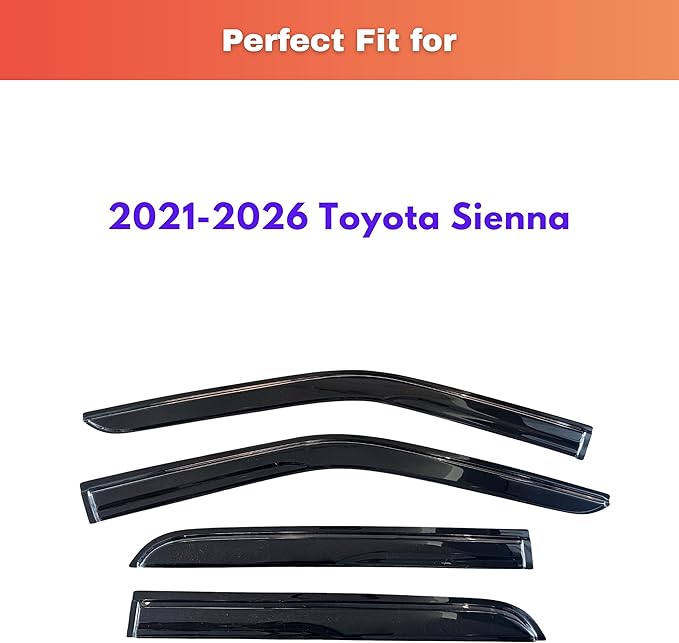 KPY Rain Guards Fit for 2021-2026 Toyota Sienna, Out-Channel Window Visors Vent Wind Deflectors 4PC, Car Accessories for 21-26 Sienna