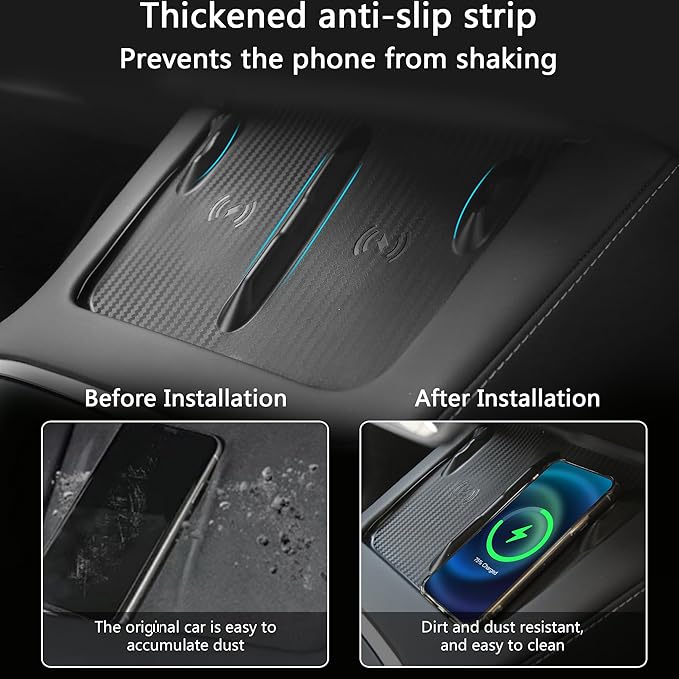 3PCS Center Console Accessories for Tesla Model Y 2021-2024 and Model 3 2021-2023 Cup Holder Insert, Screen Edge Protector Frame, Silicone Wireless Charger Mat, Black