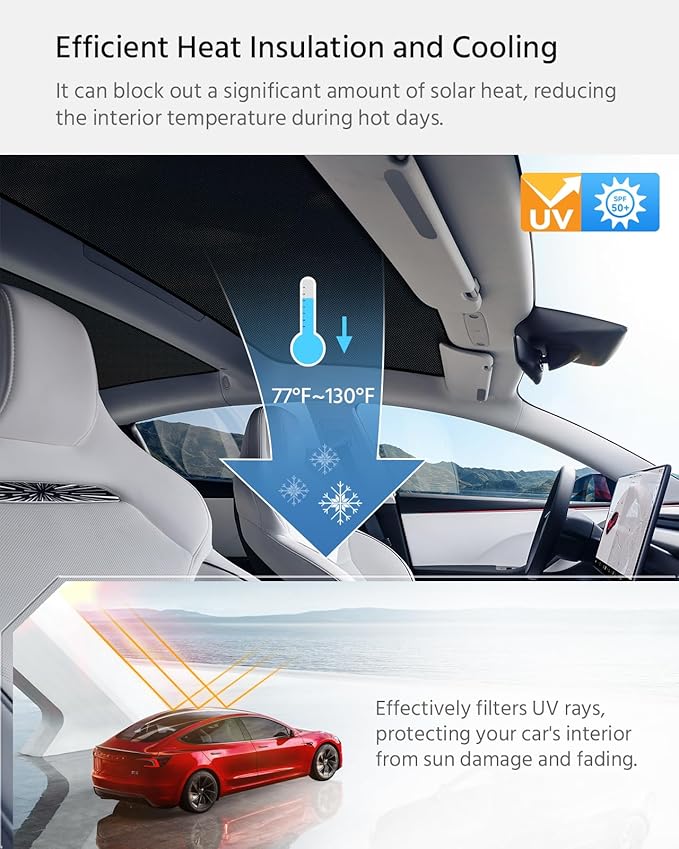 Farmogo Sunshade Roof for Tesla Model 3 Highland Accessories 2024-2026 [No-Gaps & No Sagging] Thermal Insulation Mesh Roof Shade for Tesla Model 3 Accessories (2 of Set) (Black)